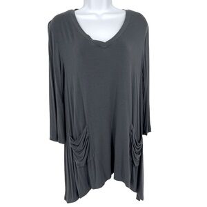 LOGO by Lori Goldstein Charcoal Gray Asymmetrical Tunic Top with Pockets 1X